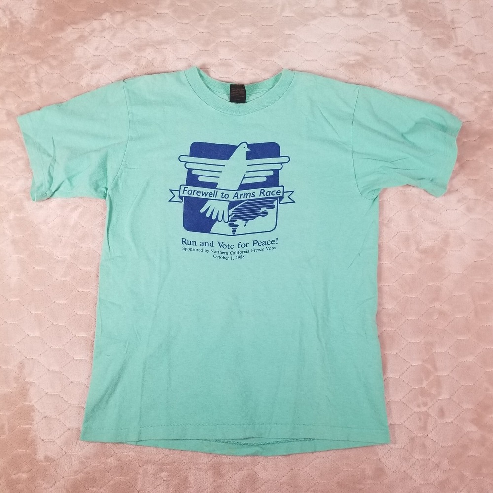 VTG 1988 Farewell to Arms Race Peace Shirt Sz M Anvil Single Stitch Vote Run